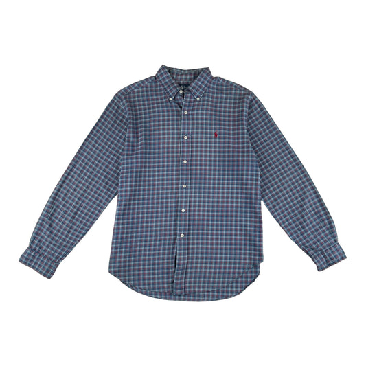 RALPH LAUREN VINTAGE CLASSIC FIT NAVY CHECKERED BUTTON DOWN L/S (LARGE)