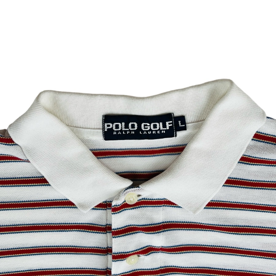 POLO GOLF BY RALPH LAUREN STRIPED POLO SHIRT (RED-WHITE) (LARGE)